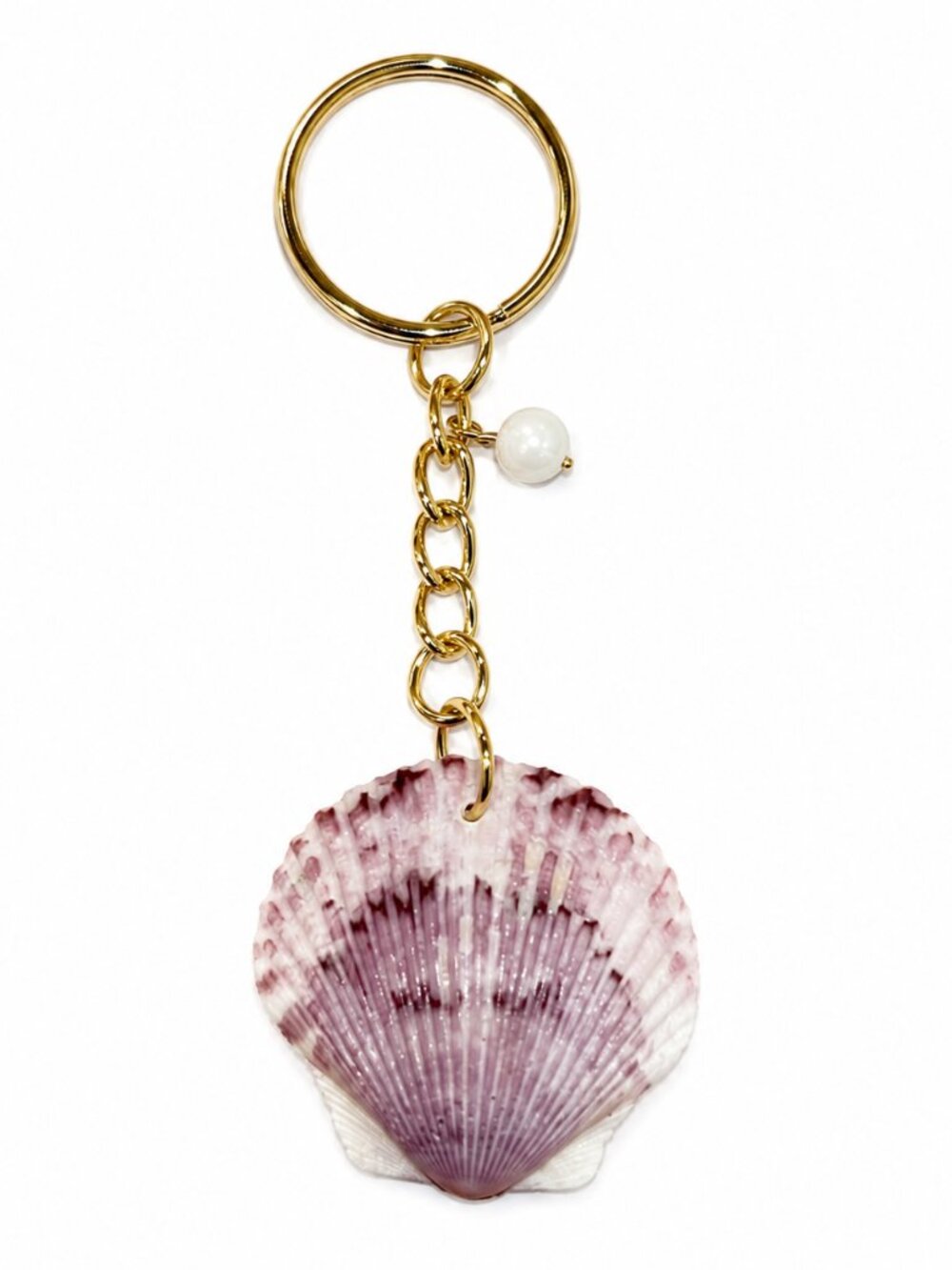 Purple Scallop Shell Keychain – Gold Tone Beach Charm | Handmade Coastal Accesso